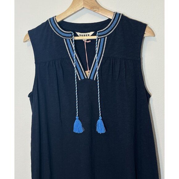 Boden Women’s Nadine Notch Sleeveless Mini Dress Size 8 Blue Embroidered Cotton - Picture 13 of 15